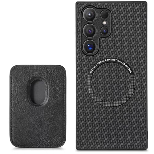 FAOMSEBS Schutzhülle für Samsung S24 Ultra für MagSafe, mit magnetischer Brieftasche & Kartenfächern (Kohlefaser-Textur) Schutzhülle Brieftasche Stoßfest für Samsung Galaxy S24 Ultra Case 2024 von FAOMSEBS