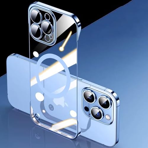 FAOMSEBS Transparente Schutzhülle für iPhone 13 Pro Max, kompatibel mit MagSafe [Kamera-Objektivschutz] (nacktes Metallgefühl) dünne Schutzhülle für iPhone 13 Pro Max 6,7 Zoll, Blau von FAOMSEBS
