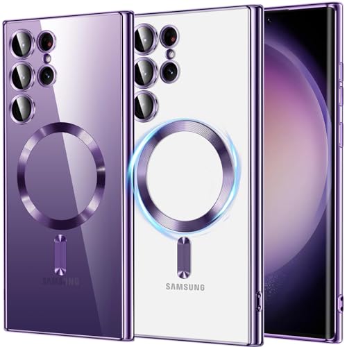 FAOMSEBS für Samsung Galaxy S22 Ultra Hülle für MagSafe mit Kameraschutz [Stabile Magnetisch] [10Fuß Stoßschutz] Weich Stoßfest Handyhülle Samsung S22 Ultra Case, Handy Hülle Schutzhülle, Klares Lila von FAOMSEBS