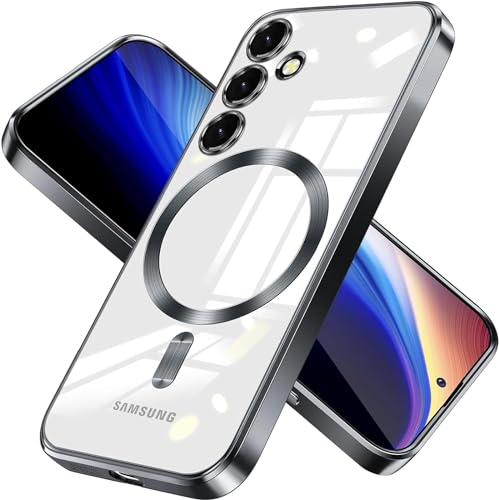 FAOMSEBS für Samsung Galaxy S24 Hülle für MagSafe mit Kameraschutz [Stabile Magnetisch][10Fuß Stoßschutz] Weich Stoßfest Handyhülle Samsung S24 Case, Handy Hülle Magnetische Schutzhülle Klares Schwarz von FAOMSEBS