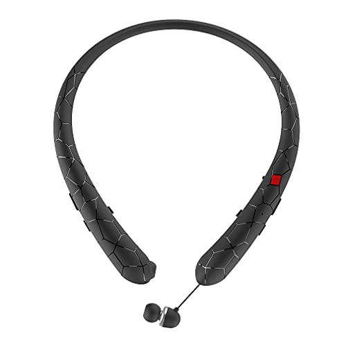 Bluetooth Nackenbügel Kopfhörer Kabellose Sport Headset, In-Ear Wireless Ohrhörer mit Einziehbarem Kopfhörerkabel, CSR Stereo Kopfhörer mit Geräuschunterdrückung für Laufen Radfahren Fitness Black von FAOONNMY