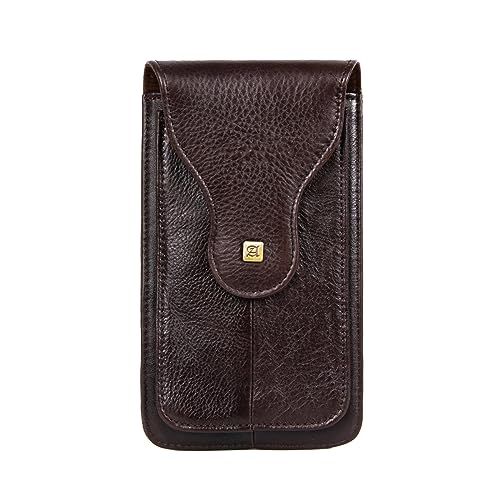Echtleder Handy Holster Gürteltasche, Herren Dünne Doppeltasche Gürtelholster Hülle Vertikale Universal Handytasche Outdoor mit Gürtelschlaufe für iPhone 14 Pro Max 13 Pro 12 Mini Xs Max XR Coffee von FAOONNMY