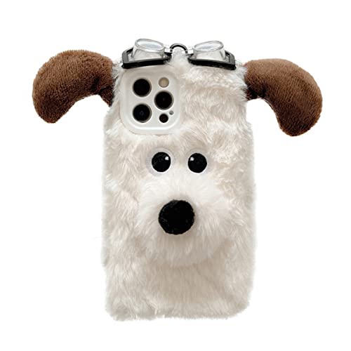 FAOONNMY Niedliche Plüsch Hülle Case für iPhone 11, Super Weiche Warme Pelzig Flauschige Schutzhülle für Mädchen Frauen, Süße Plüsch Brille Pfote Hund Handyhülle Stoßfest für White iPhone 11 von FAOONNMY