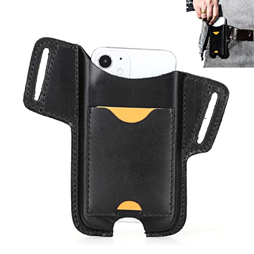 Leder Handyhülle Gürteltasche, Reise Sport Handy-Hüfttasche für Männer mit Kartenfäch, Outdoor Tragen Telefonhülle Case für iPhone 13Mini/ iPhone 12 Mini/iPhone SE2/ iPhone 7/8 /iPhone SE Black1 S von FAOONNMY