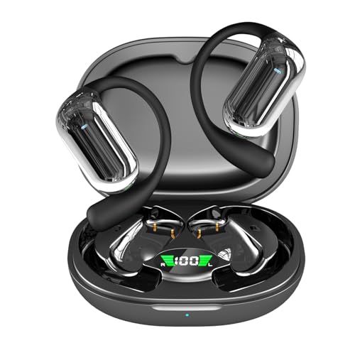 Open Ear Wireless Headset Bluetooth 5.3,Langes Tragen Ohne Schmerzen Ultra-lange Lebensdauer Hängende Ohr-Kopfhörer, Geräuschunterdrückung, Touch Control Sport-Kopfhörer, Typ-C Aufladen Black/A von FAOONNMY