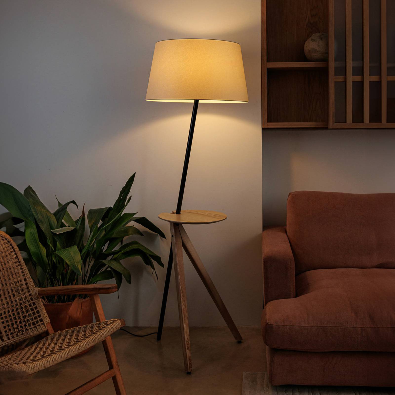 Stehlampe Treewood, esche/beige, Stoff/Holz, Höhe 175 cm von FARO BARCELONA