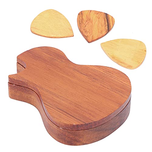Gitarren-Pick-Box, 3Pcs Praktische Olivenholz-Holz-Gitarren-Plektren Holzfarbe, Tragbar für Sammlungsbedarf für Gitarren-Performance von FASJ