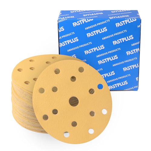50 Stück Schleifscheiben, Schleifscheiben, 150 mm, 15 Löcher, 6 Zoll, Klett-Schleifscheiben aus Keramik, 10 Stück mit Körnung 100 für Exzenterschleifer von FASTPLUS
