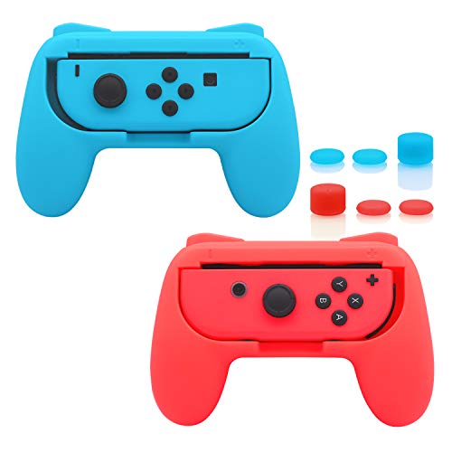 FASTSNAIL Rutschfester Griffe Kompatibel mit Nintendo Switch für JoyCon, Halterung Gaming Controller Kompatibel mit Switch OLED, mit 3 Paar Daumengriffen(Blau und Rot) von FASTSNAIL