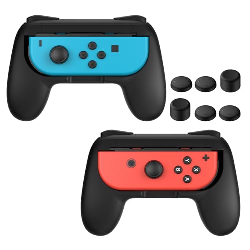 FASTSNAIL Gummierte Griffe Kompatibel mit Nintendo Switch für JoyCon, Halterung Gaming Controller Kompatibel mit Switch OLED, mit 3 Paar Daumengriffen(2 x Schwarz) von FASTSNAIL