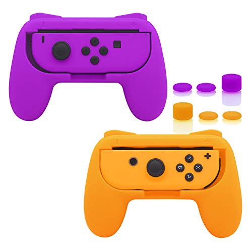 FASTSNAIL Gummierte Griffe Kompatibel mit Nintendo Switch für JoyCon, Halterung Gaming Controller Kompatibel mit Switch OLED, mit 3 Paar Daumengriffen(Lila+Orange) von FASTSNAIL