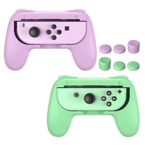 FASTSNAIL Gummierte Griffe Kompatibel mit Nintendo Switch für JoyCon, Halterung Gaming Controller Kompatibel mit Switch OLED, mit 3 Paar Daumengriffen(Lila + Grün) von FASTSNAIL