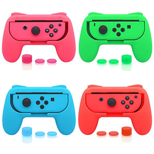 FASTSNAIL Gummierte Griffe Kompatibel mit Nintendo Switch für JoyCon, Halterung Gaming Controller Kompatibel mit Switch OLED, mit 6 Paar Daumengriffen(Rot + Blau + Rosa + Grün) von FASTSNAIL