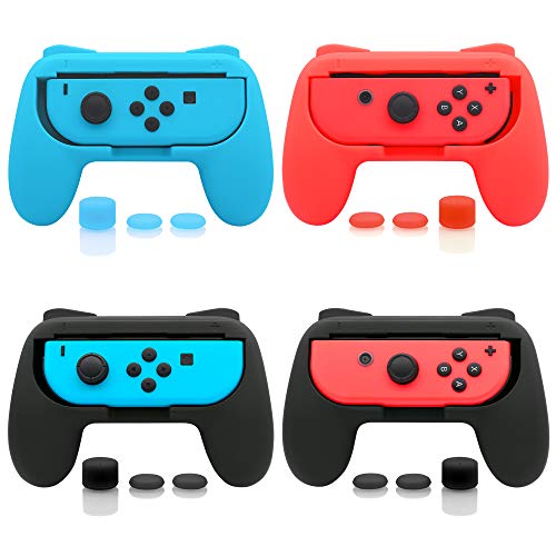 FASTSNAIL Gummierte Griffe Kompatibel mit Nintendo Switch für JoyCon, Halterung Gaming Controller Kompatibel mit Switch OLED, mit 6 Paar Daumengriffen(Schwarz + Schwarz + Rot + Blau) von FASTSNAIL