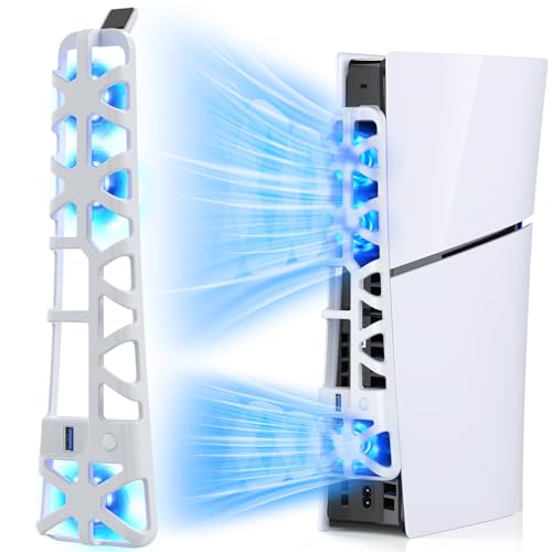 FASTSNAIL LED Lüfter für PS5 Slim Konsole, Leiser Kühler mit Speicherfunktion, Zubehör mit 3 Lüftern & USB 3.0 Port kompatibel mit Playstation5 Slim Digital & Discs Edition（Weiß） von FASTSNAIL