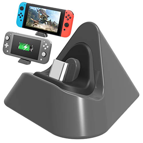 FASTSNAIL Ladestation Kompatibel mit Nintendo Switch&OLED，Kompatibel mit Nintendo Switch Lite, Dreieckige Halterung Mini Ladestation(Grau) von FASTSNAIL