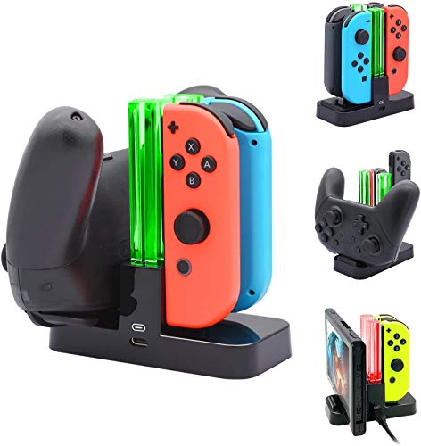 FASTSNAIL Ladestation Kompatibel mit Nintendo Switch&Switch OLED，Controller Ladestation Kompatibel mit Joy Cons, Ladestation Kompatibel mit Pro Controllers, mit USB C Kable von FASTSNAIL