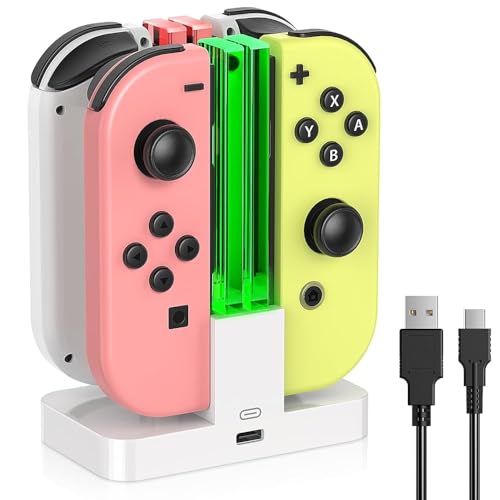 FASTSNAIL Ladestation für Switch Controller, Kompatibel mit Nintendo Switch&Switch OLED，Controller Ladestation Kompatibel mit JoyCons(weiß) von FASTSNAIL