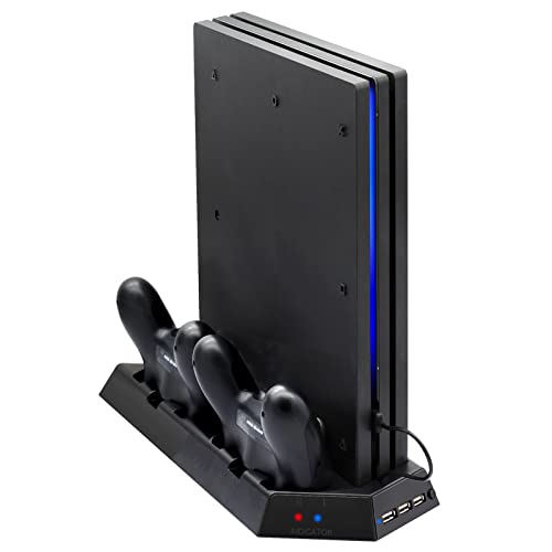 FASTSNAIL Vertikaler Ständer Kompatibel mit PS4 Pro mit Kühlventilator, Controller Ladestation Kompatibel mit Playstation 4 Pro, Ladegerät für DualShock 4 Controller mit LED Ladeanzeige von FASTSNAIL