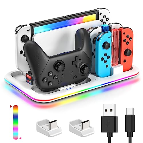 LED Controller Ladestation für Switch für Switch OLED, FASTSNAIL Ladestation Kompatibel mit Nintendo Switch für Joy Cons，Ladegerät Kompatibel mit Pro Controller, Ständer Zubehör für Switch von FASTSNAIL