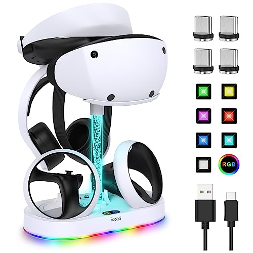 Ladestation für PSVR2 Controller, FASTSNAIL LED Ständer Kompatibel mit Playstation VR2, Zubehör für PS5 VR Headset & Sense Controller mit 15 RGB-Licht, PS VR2 Spiel Zubehör Storage Base von FASTSNAIL