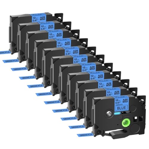 FASURDVA 11pk Multicolor TZE 231 631 12mm Etikettband kompatibel mit TZ 531 131 Bänder Kompatibel mit Etikettdrucker Pt-H110 Pt-HD200(Black on Blue) von FASURDVA