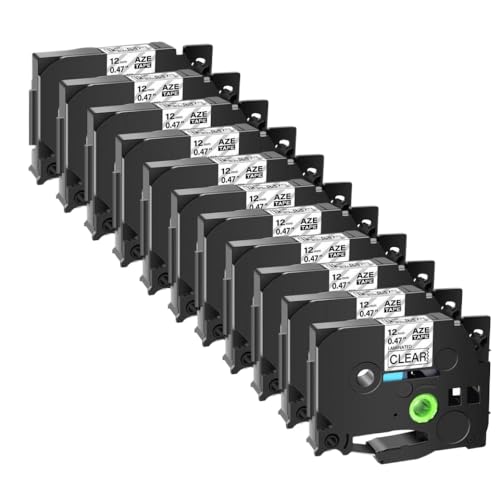 FASURDVA 11pk Multicolor TZE 231 631 12mm Etikettband kompatibel mit TZ 531 131 Bänder Kompatibel mit Etikettdrucker Pt-H110 Pt-HD200(Black on Clear) von FASURDVA