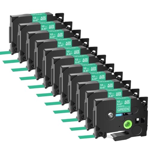 FASURDVA 11pk Multicolor TZE 231 631 12mm Etikettband kompatibel mit TZ 531 131 Bänder Kompatibel mit Etikettdrucker Pt-H110 Pt-HD200(White on Green) von FASURDVA
