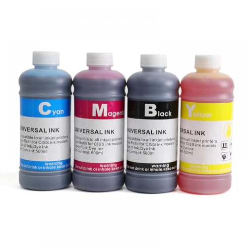 FASURDVA 500 ml Universal Black Tinte Refill Dye -Basis Tintenkit kompatibel mit verschiedenen Tintenstrahldruckern von CISS CMYK(500ML Dye Ink-4color) von FASURDVA