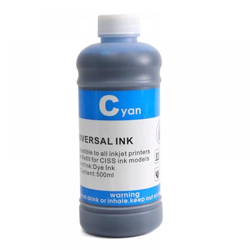 FASURDVA 500 ml Universal Dye Tinte Bk C M y Kit kompatibel mit verschiedenen Tintenstrahldruckern Deskjet Ciss 805 305(500ML Dye Ink-C) von FASURDVA
