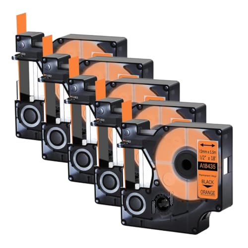 FASURDVA 5PK 18488 18444 18483 18432 Industrial Polyester Nylon Schwarz auf weißen Etikettenbändern kompatibel mit 5200 4200 Label -Machern(Orange Vinyl) von FASURDVA