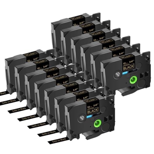 FASURDVA Kompatibel 13pk 6/9/12/18/24mm TZE 231 Multikolor-Etikett-Band Kompatibel mit TZ 231 131 431 531 631 731 221 Kompatibel mit Pt-H110-Etikettenhersteller(Gold on Black) von FASURDVA