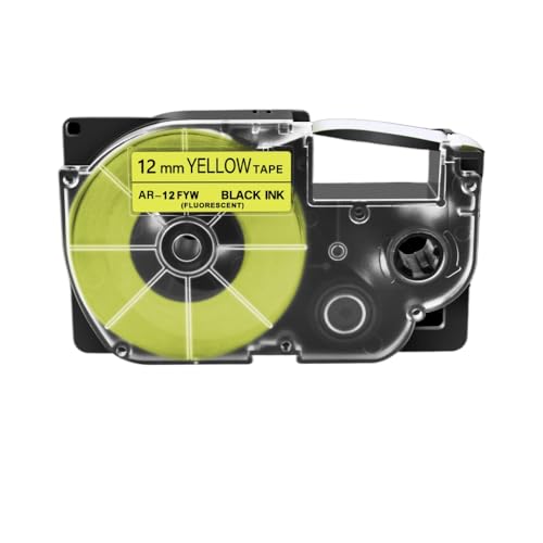 FASURDVA Kompatible 12 mm XR -Etikettenbänder Kompatibel mit Etikettendrucker KL120 KL60 KL130 XR12WE XR12X XR9WE XR18WE(Black on Fluo Yellow) von FASURDVA