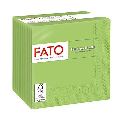 Fato, Einweg-Papierservietten, Ideal für Aperitifs und Cocktails, Packung mit 100 Servietten, Größe 24x24, Gefaltet in 4 und 2 Lagen, Farbe Apfelgrün, 100% Reines Zellulosepapier, FSC-zertifiziert von FATO