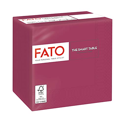 Fato, Einweg-Papierservietten, Ideal für Aperitifs und Cocktails, Packung mit 100 Servietten, Größe 24x24, Gefaltet in 4 und 2 Lagen, Farbe Burgund, 100% Reines Zellulosepapier, FSC-zertifiziert von FATO