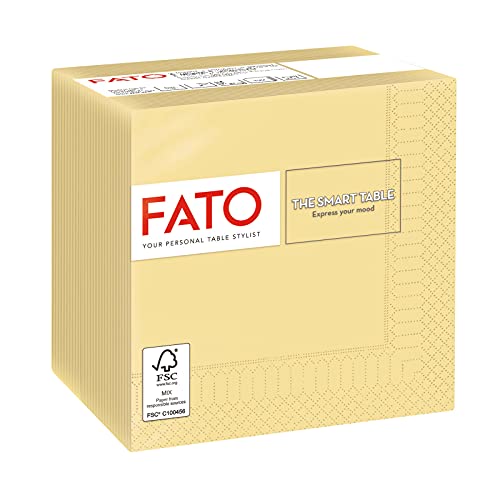 Fato, Einweg-Papierservietten, Ideal für Aperitifs und Cocktails, Packung mit 100 Servietten, Größe 24x24, Gefaltet in 4 und 2 Lagen, Farbe Champagner, 100% Reines Zellulosepapier, FSC-zertifiziert von FATO