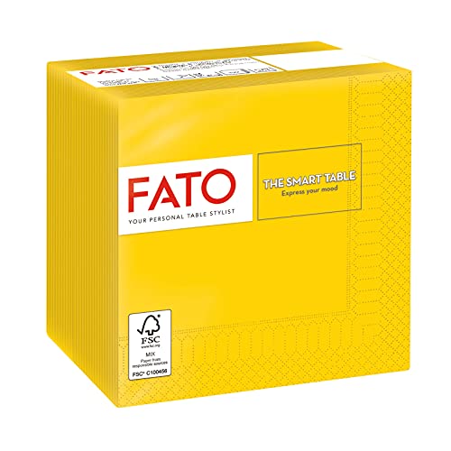 Fato, Einweg-Papierservietten, Ideal für Aperitifs und Cocktails, Packung mit 100 Servietten, Größe 24x24, Gefaltet in 4 und 2 Lagen, Farbe Gelb, 100% Reines Zellulosepapier, FSC-zertifiziert von FATO
