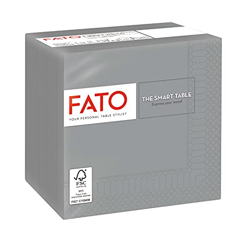 Fato, Einweg-Papierservietten, Ideal für Aperitifs und Cocktails, Packung mit 100 Servietten, Größe 24x24, Gefaltet in 4 und 2 Lagen, Farbe Grau, 100% Reines Zellulosepapier, FSC-zertifiziert von FATO