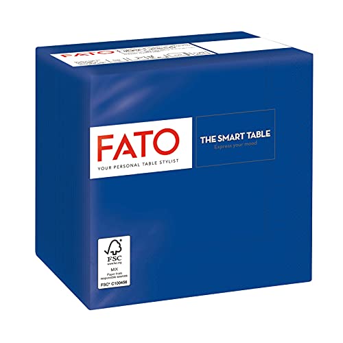 Fato, Einweg-Papierservietten, Ideal für Aperitifs und Cocktails, Packung mit 100 Servietten, Größe 24x24, Gefaltet in 4 und 2 Lagen, Farbe Nachtblau, 100% Reines Zellulosepapier, FSC-zertifiziert von FATO