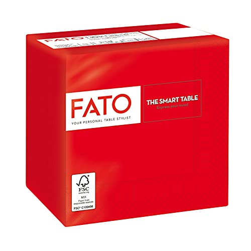 Fato, Einweg-Papierservietten, Ideal für Aperitifs und Cocktails, Packung mit 100 Servietten, Größe 24x24, Gefaltet in 4 und 2 Lagen, Farbe Rot, 100% Reines Zellulosepapier, FSC-zertifiziert von FATO