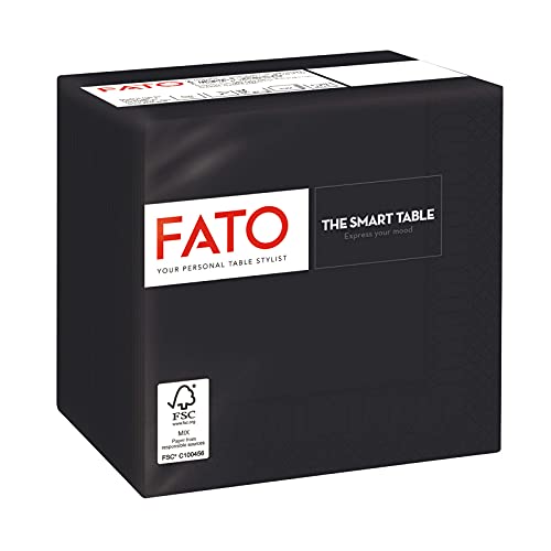 Fato, Einweg-Papierservietten, Ideal für Aperitifs und Cocktails, Packung mit 100 Servietten, Größe 24x24, Gefaltet in 4 und 2 Lagen, Farbe Schwarz, 100% Reines Zellulosepapier, FSC-zertifiziert von FATO