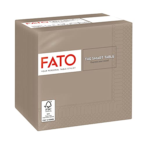 Fato, Einweg-Papierservietten, Ideal für Aperitifs und Cocktails, Packung mit 100 Servietten, Größe 24x24, Gefaltet in 4 und 2 Lagen, Farbe Taubengrau, 100% Reines Zellulosepapier, FSC-zertifiziert von FATO