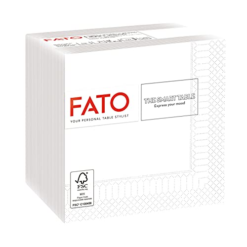 Fato, Einweg-Papierservietten, Ideal für Aperitifs und Cocktails, Packung mit 100 Servietten, Größe 24x24, Gefaltet in 4 und 2 Lagen, Farbe Weiß, 100% Reines Zellulosepapier, FSC zertifiziert von FATO