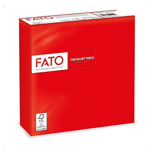 Fato, Einweg-Papierservietten, Ideal für informelle Mittagessen und Buffets, Packung mit 50 Servietten, Größe 33x33, gefaltet in 4 und 2 Lagen, Farbe Rot, 100% Zellulosepapier, FSC-zertifiziert von FATO