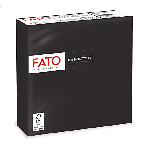 Fato, Einweg-Papierservietten, Ideal für informelle Mittagessen und Buffets, Packung mit 50 Servietten, Größe 33x33, gefaltet in 4 und 2 Lagen, Schwarz, 100% reines Zellulosepapier, FSC-zertifiziert von FATO