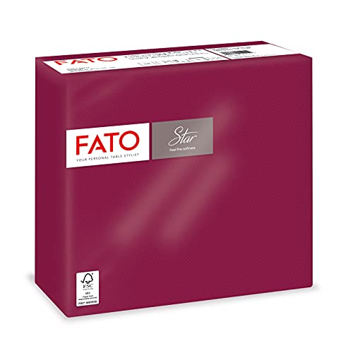 Fato, Einweg-Papierservietten, Weichheit und Flauschigkeit, 40er-Pack Servietten, Größe 38x38 gefaltet in 4 und 2 Lagen, Farbe Burgund, 100% reines Zellulosepapier, FSC-zertifiziert von FATO