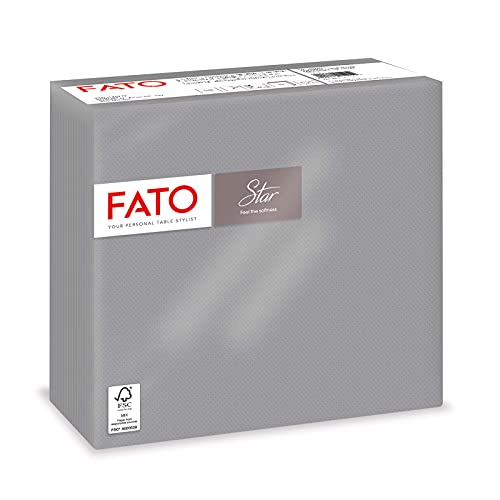 Fato, Einweg-Papierservietten, Weichheit und Flauschigkeit, 40er-Pack Servietten, Größe 38x38 gefaltet in 4 und 2 Lagen, Farbe Grau, 100% reines Zellulosepapier, FSC-zertifiziert von FATO