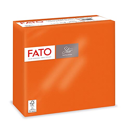 Fato, Einweg-Papierservietten, Weichheit und Flauschigkeit, 40er-Pack Servietten, Größe 38x38 gefaltet in 4 und 2 Lagen, Farbe Orange, 100% reines Zellulosepapier, FSC-zertifiziert von FATO