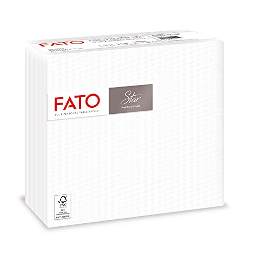 Fato, Einweg-Papierservietten, Weichheit und Flauschigkeit, 40er-Pack Servietten, Größe 38x38 gefaltet in 4 und 2 Lagen, Farbe Weiß, 100% reines Zellulosepapier, FSC-zertifiziert von FATO