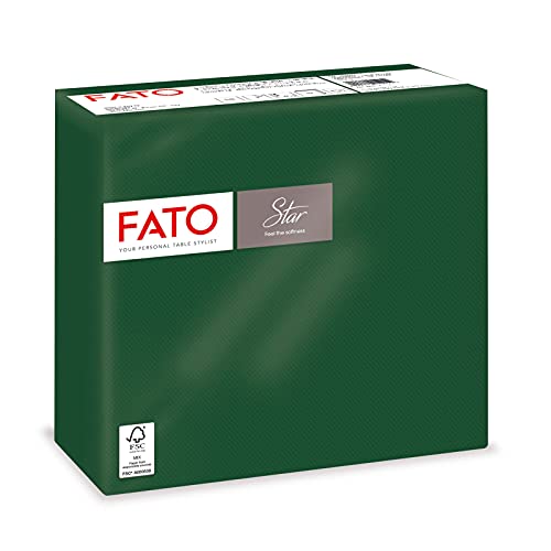 Fato, Einweg-Papierservietten, Weichheit und Flauschigkeit, Packung mit 40 Servietten, Größe 38x38 gefaltet in 4 und 2 Lagen, Farbe Waldgrün, 100% reines Zellulosepapier, FSC-zertifiziert von FATO